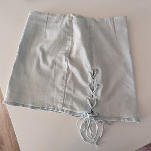 H&M Light Blue Mini Skirt with Lace-Up Detail Size 8 Stretchy Bnwt